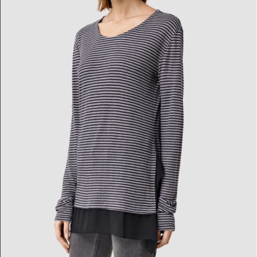 All Saints wool blend Miro LS stripe tee